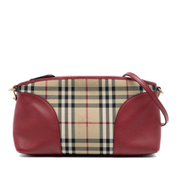 Burberry B Burberry Brown Beige with Red Coated Canvas Fabric Haymarket Check Chichester Crossbody Italy