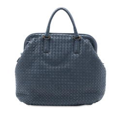 Bottega Veneta B Bottega Veneta Blue Navy Nappa Leather Leather Nappa Intrecciato Frame Top Handle Bag Italy