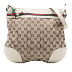 Gucci B Gucci Brown Beige Canvas Fabric GG Web Mayfair Crossbody Italy