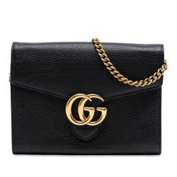 Gucci AB Gucci Black Calf Leather GG Marmont Wallet on Chain Italy