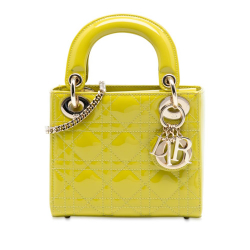 Christian Dior AB Dior Yellow Neon Yellow Patent Leather Leather Mini Patent Cannage Lady Dior Italy