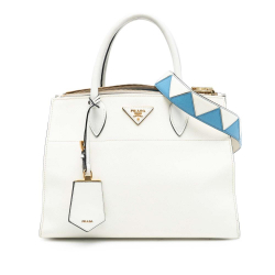 Prada B Prada White Saffiano Leather City Calf Trimmed Greche Paradigme Bag Italy