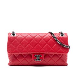 Chanel AB Chanel Red Lambskin Leather Leather Medium Quilted Shiny Lambskin Burgundy Rocks Flap Italy