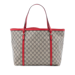 Gucci AB Gucci Brown Beige with Red Coated Canvas Fabric GG Supreme Nice Tote Italy