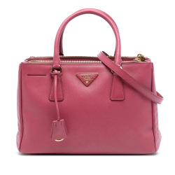 Prada B Prada Pink Saffiano Leather Small Lux Galleria Double Zip Satchel Italy
