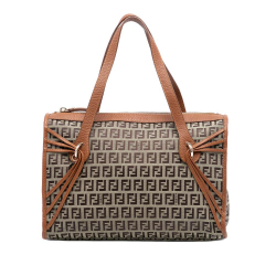 Fendi B Fendi Brown Light Brown Canvas Fabric Zucchino Tote Italy