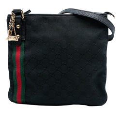 Gucci B Gucci Black Canvas Fabric GG Jolicoeur Crossbody Italy