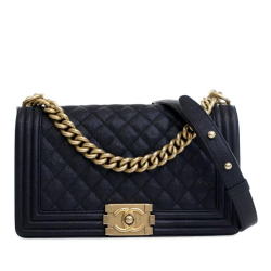 Chanel AB Chanel Blue Navy Caviar Leather Leather Old Medium Quilted Caviar Boy Flap Italy