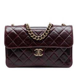 Chanel B Chanel Red Bordeaux Calf Leather Large Quilted skin Perfect Edge Flap Italy