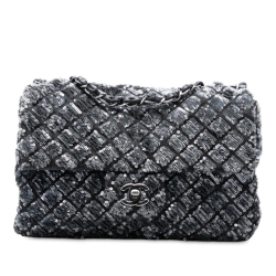Chanel B Chanel Black Lambskin Leather Leather Medium CC Quilted Lambskin Sequin Single Flap Italy