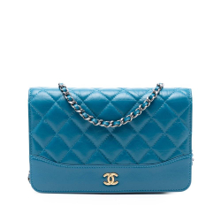 Chanel B Chanel Blue Calf Leather Quilted Aged skin Gabrielle Wallet On Chain Italy