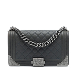 Chanel B Chanel Gray Calf Leather Paris Dallas Old Medium Quilted skin Cowboy Boy Flap France
