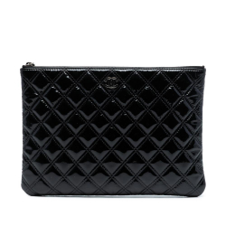Chanel AB Chanel Black Patent Leather Leather Medium Quilted Patent Double Stitch O Case Clutch Italy