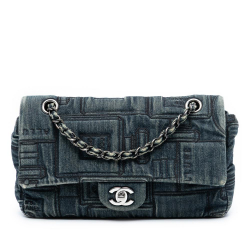 Chanel AB Chanel Blue Dark Blue Denim Fabric Medium Embroidered Perfume Bottle Single Flap France