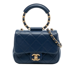 Chanel B Chanel Blue Navy Lambskin Leather Leather Mini Quilted Lambskin In The Loop Flap Italy