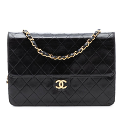 Chanel B Chanel Black Lambskin Leather Leather Medium CC Quilted Lambskin Single Flap France