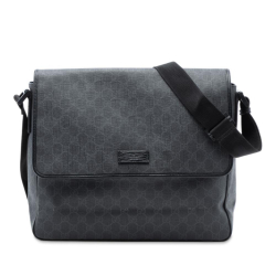 Gucci AB Gucci Gray Coated Canvas Fabric GG Supreme Flap Messenger Bag Italy