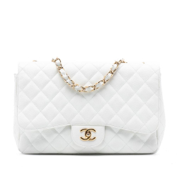 Chanel AB Chanel White Caviar Leather Leather Jumbo Classic Caviar Single Flap Italy