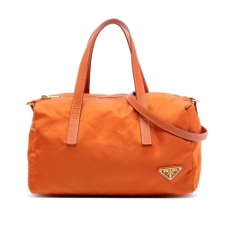 Prada B Prada Orange Nylon Fabric Tessuto Boston Bag Italy