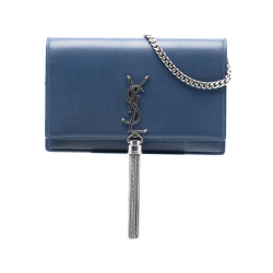 Saint Laurent B Saint Laurent Blue Calf Leather Smooth skin Monogram Kate Tassel Wallet on Chain Italy