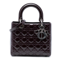 Christian Dior B Dior Purple Plum Patent Leather Leather Medium Patent Cannage Lady Dior Italy