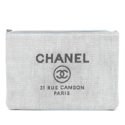 Chanel AB Chanel Gray Light Gray Tweed Fabric Large Deauville O Case Clutch Italy