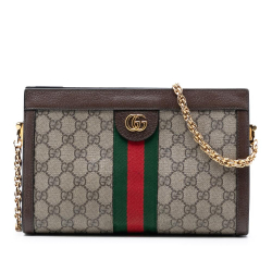 Gucci AB Gucci Brown Beige Coated Canvas Fabric Small GG Supreme Web Ophidia Chain Crossbody Italy