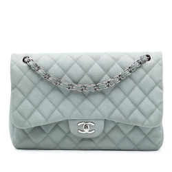 Chanel B Chanel Blue Light Blue Caviar Leather Leather Jumbo Classic Caviar Double Flap Italy