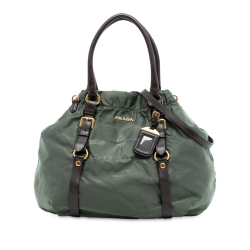 Prada B Prada Green Nylon Fabric Tessuto Canapa Logo Satchel Italy
