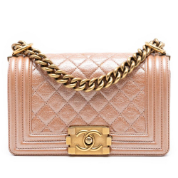 Chanel AB Chanel Orange Peach Calf Leather Small Quilted Metallic skin Boy Flap Italy