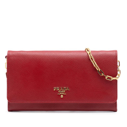 Prada AB Prada Red Saffiano Leather Wallet on Chain Italy