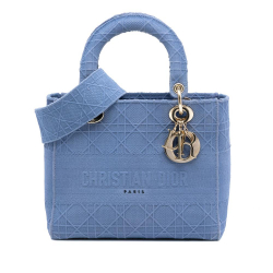 Christian Dior AB Dior Blue Light Blue Canvas Fabric Medium Cannage Lady D Lite Italy