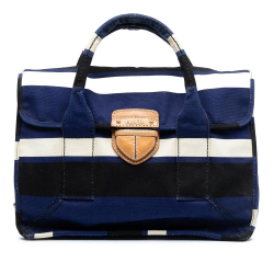 Prada B Prada Blue with Black Canvas Fabric Canapa Pattina Satchel Italy