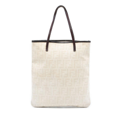 Fendi B Fendi Brown Light Beige Canvas Fabric Zucca Tote Italy