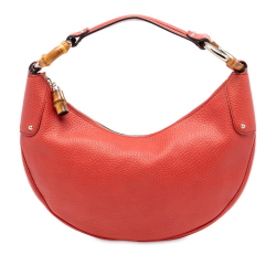Gucci AB Gucci Red Calf Leather Pebbled skin Bamboo Ring Hobo Italy