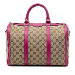 Gucci B Gucci Brown Beige with Pink Canvas Fabric Medium GG Joy Boston Bag Italy
