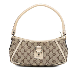 Gucci B Gucci Brown Beige with White Canvas Fabric GG Abbey D Ring Pochette Italy