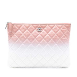 Chanel AB Chanel Pink with White Calf Leather Medium CC Quilted Aged skin Ombre O Case Clutch Italy