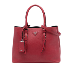 Prada B Prada Red Saffiano Leather Large Cuir Double Satchel Italy