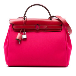 Hermès B Hermès Pink Dark Pink with Red Canvas Fabric Toile Herbag Zip 31 Laque France