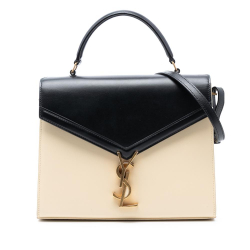 Saint Laurent Black Medium Bicolor Smooth Calfskin Classic Monogram Cassandra Top Handle Bag Italy