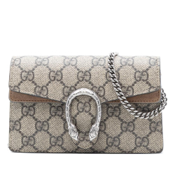 Gucci AB Gucci Brown Beige Coated Canvas Fabric Mini GG Supreme Dionysus Crossbody Italy