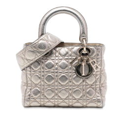 Christian Dior AB Dior Gold Light Gold Calf Leather Medium Metallic Grained skin Cannage Supple Lady Dior Italy