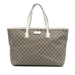 Gucci AB Gucci Brown Beige with White Coated Canvas Fabric GG Supreme Tote Italy