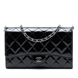 Chanel AB Chanel Black Patent Leather Leather Classic Patent Wallet On Chain Italy