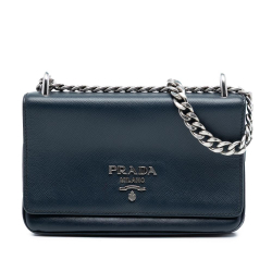 Prada B Prada Blue Navy Saffiano Leather and City Calf Chain Crossbody Italy