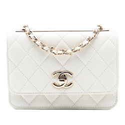 Chanel AB Chanel White Lambskin Leather Leather Mini Quilted Lambskin Trendy CC Wallet On Chain Italy