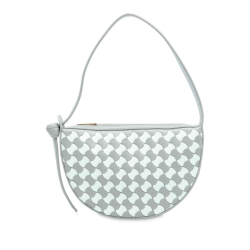 Bottega Veneta AB Bottega Veneta Gray with Blue Light Blue Calf Leather Mini Intrecciato Sunrise Hobo Italy