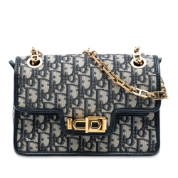 Christian Dior B Dior Blue Canvas Fabric Oblique CD Lock Chain Flap Crossbody Italy