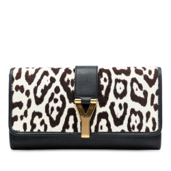 Saint Laurent AB Saint Laurent White with Black Pony Hair Natural Material Leopard Print Chyc Ligne Clutch Italy